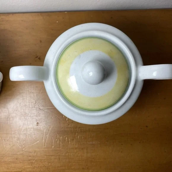 Waverly Gazebo Cream And Sugar Set Creamer Lemon Yellow Ivy Green Vintage 90’s - Picture 6 of 9